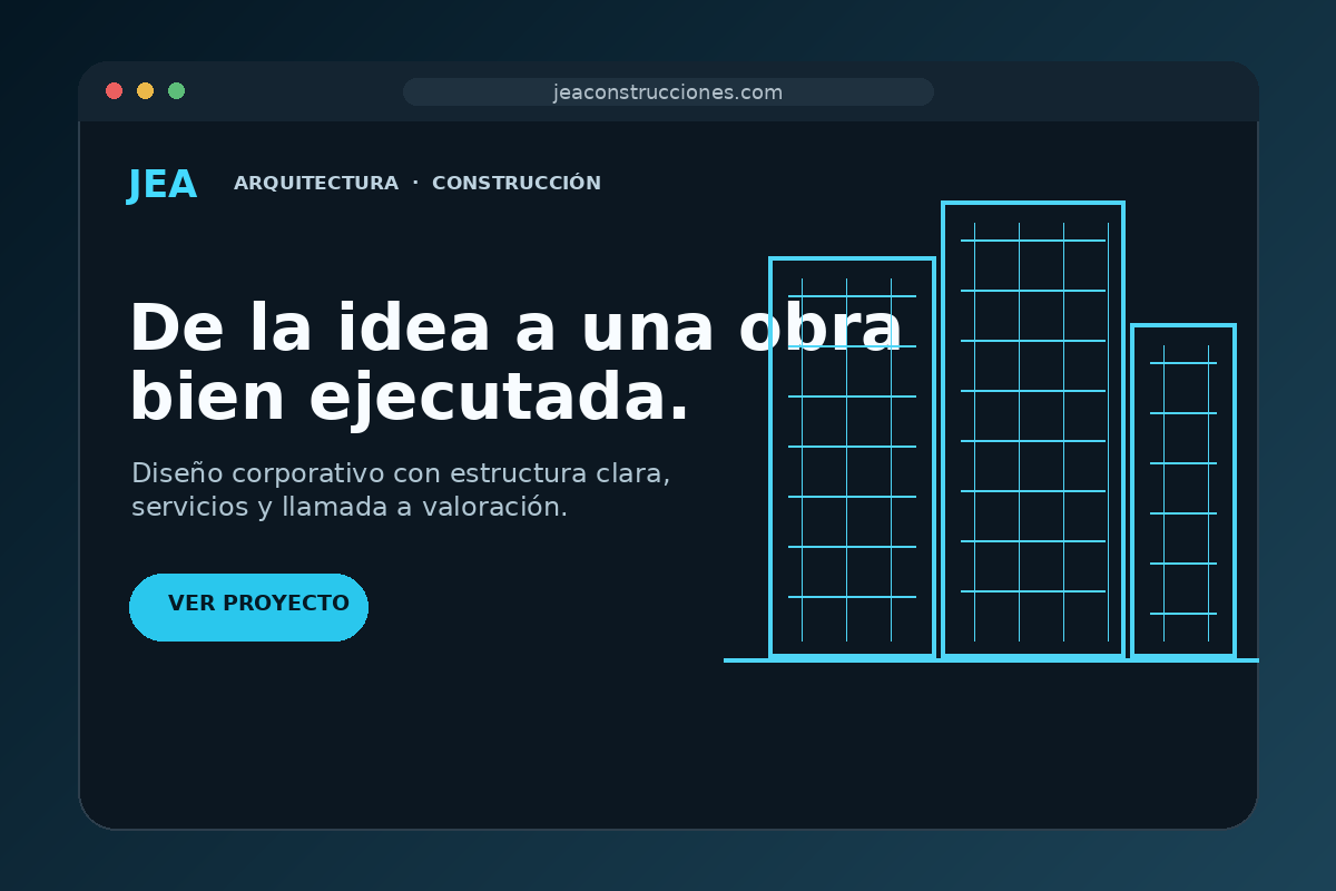 Vista del sitio web desarrollado para JEA Construcciones
